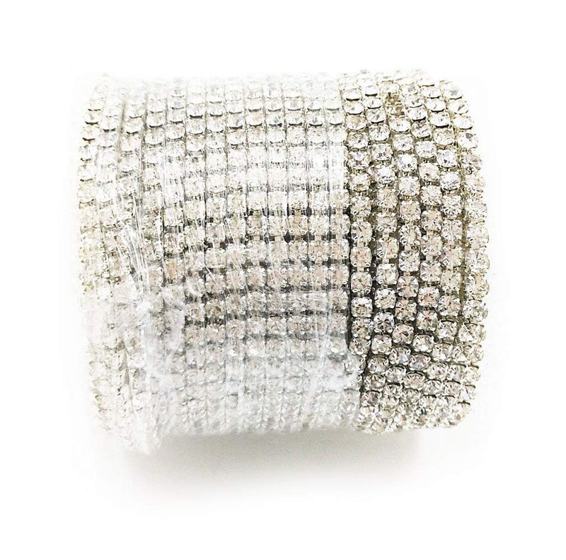 yueton 11 Yards 2MM Crystal Rhinestone Close Chain Trimming Claw Chain Jewelry Crafts DIY (Silver) - Image 1